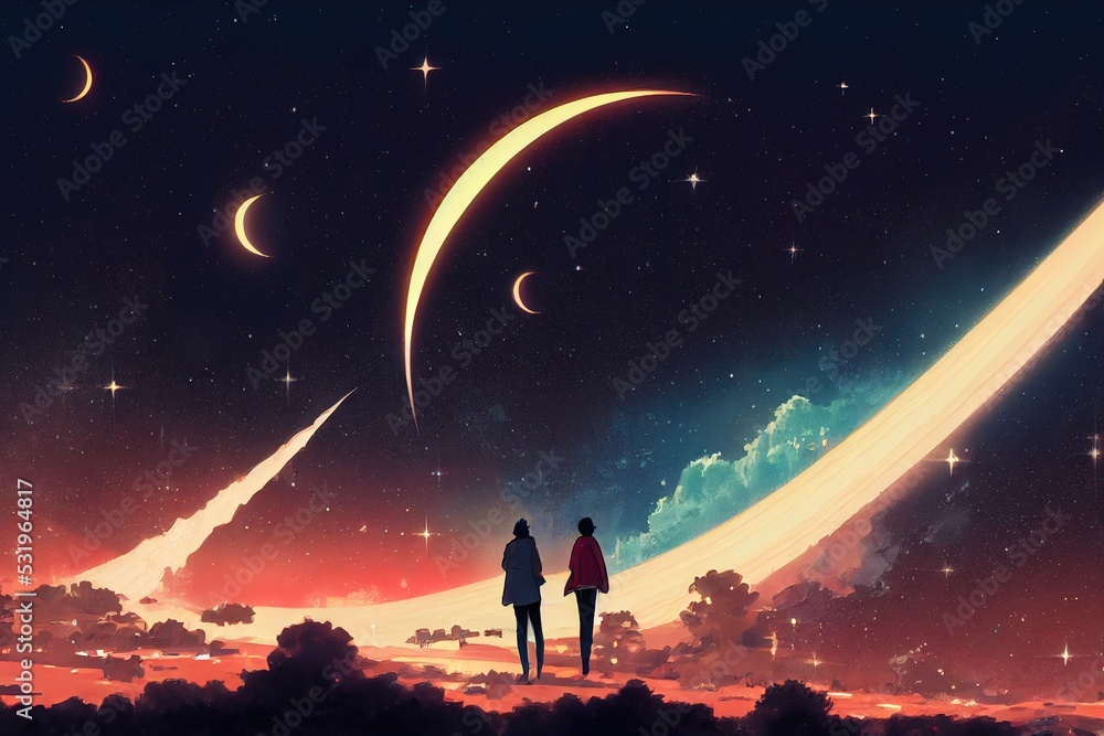 Fototapeta premium Astronomers. High quality 2d illustration