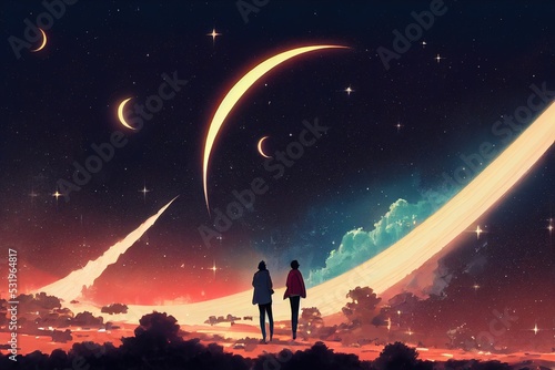 Fotobehang Astronomers. High quality 2d illustration