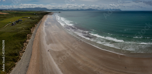 panorama aerial view of the endless golden sand beach in Ballybunion on the west coast of Ireland photo