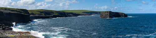 panorama view of the rugged coastline and Kilkee Cliffs in western Ireland