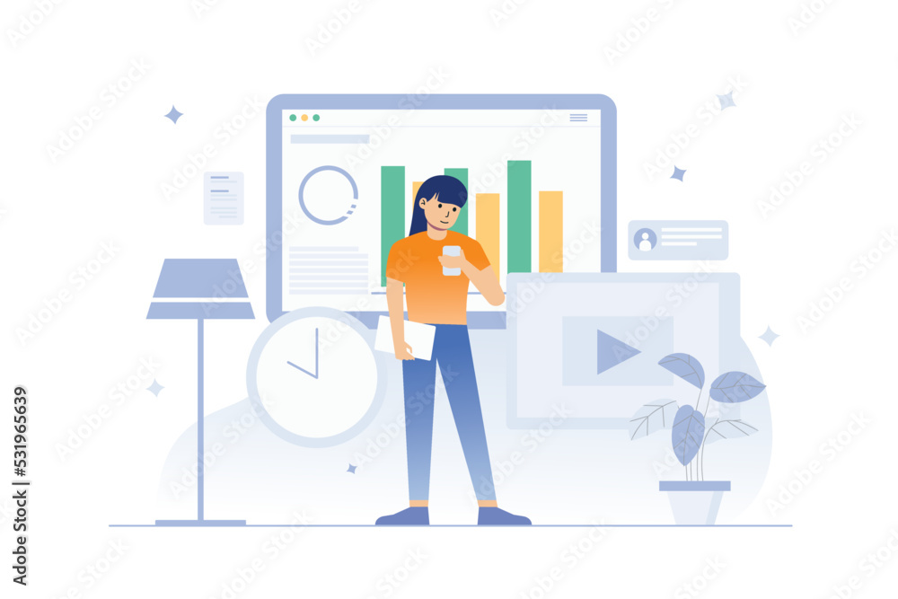 Employee working on digital marketing illustration Employee working on digital marketing illustration