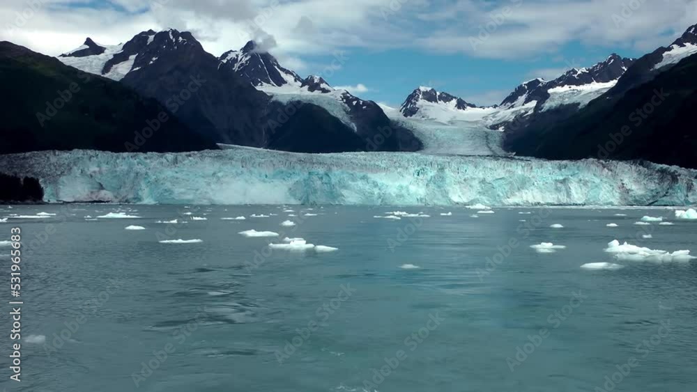 Large Glacier and Fragments in the water of the fjord, Glacier Seward