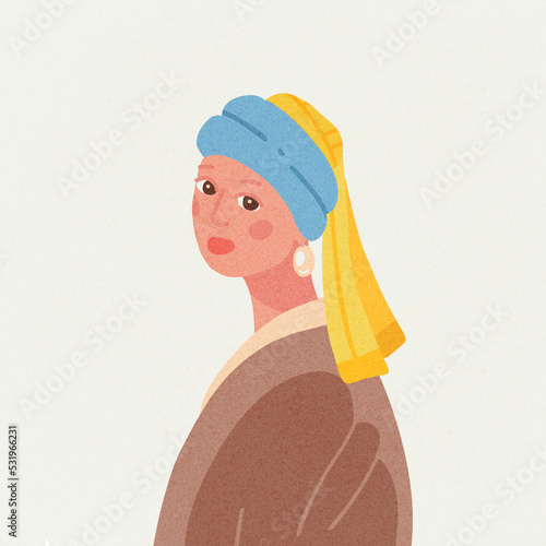 Εκτύπωση καμβά Hand drawn style interpretation of Girl with a pearl earring by Vermeer