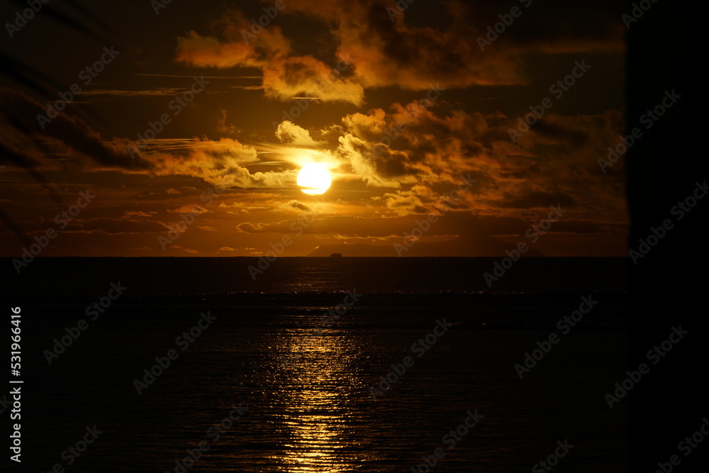 Sundowner with boat on LaDigue - Island 