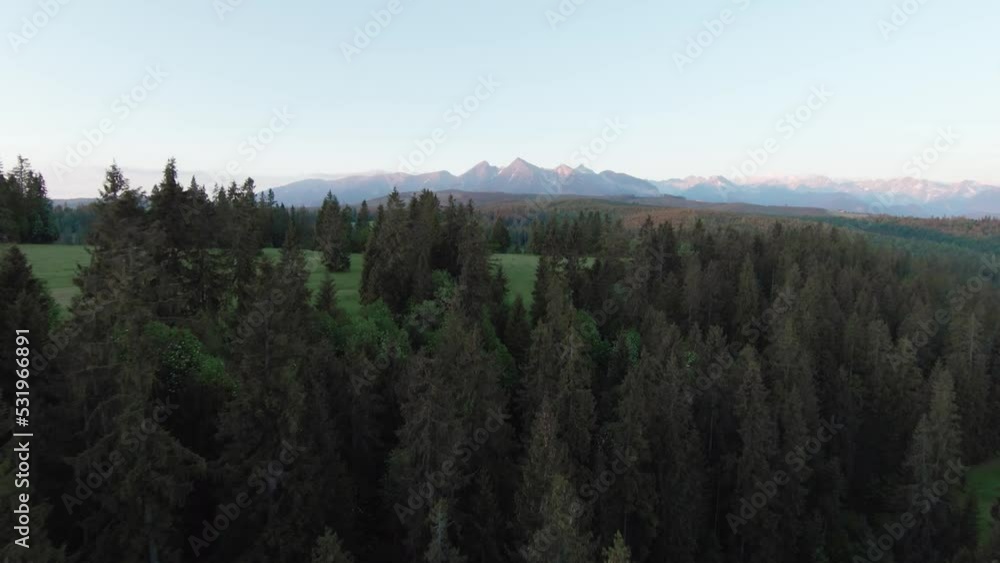 Aerial view of a summer mountain landscape with rocky peaks. Tatra Mountains Aerial view of a summer mountain landscape with rocky peaks. Tatra Mountains