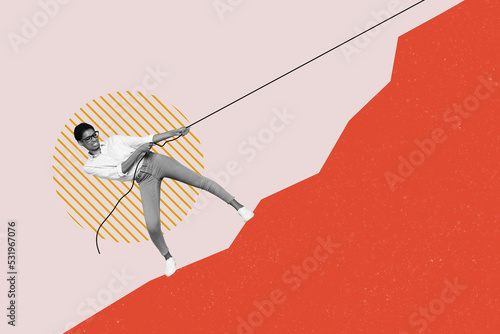 Εκτύπωση καμβά Creative poster collage of hardworking businesswoman manager leader worker climb