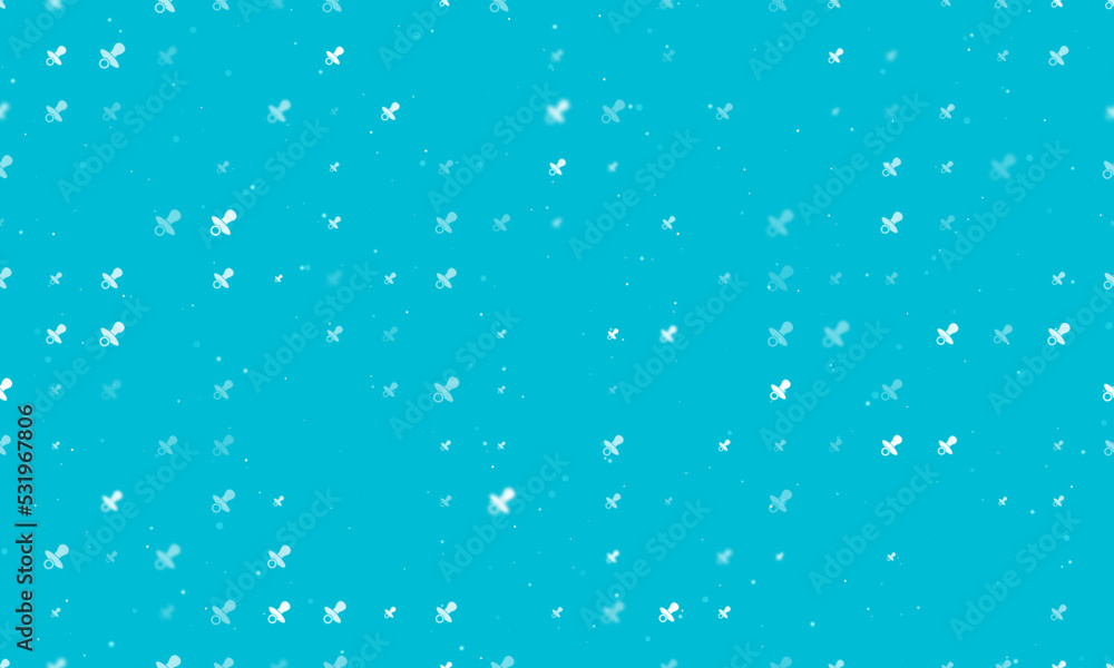 Seamless background pattern of evenly spaced white nipple symbols of different sizes and opacity. Vector illustration on cyan background with stars Seamless background pattern of evenly spaced white nipple symbols of different sizes and opacity. Vector illustration on cyan background with stars