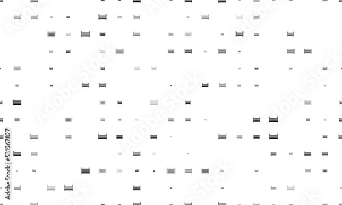 Seamless background pattern of evenly spaced black baby cot symbols of different sizes and opacity. Vector illustration on white background