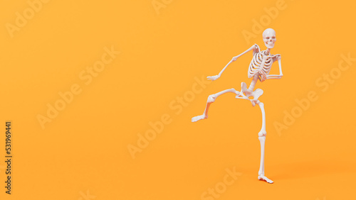 Foto Fun halloween dancing skeleton character. 3D Rendering