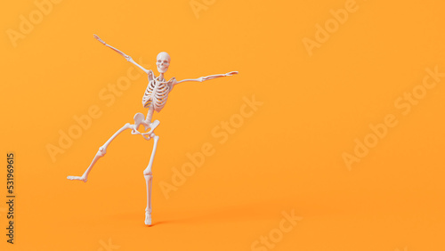 Fun halloween dancing skeleton character. 3D Rendering