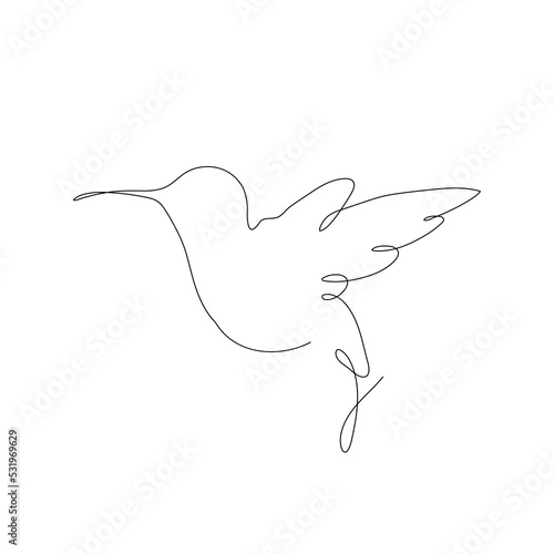 One single line drawing of cute hummingbird for company business logo identity. Continuous line graphic vector draw design illustration