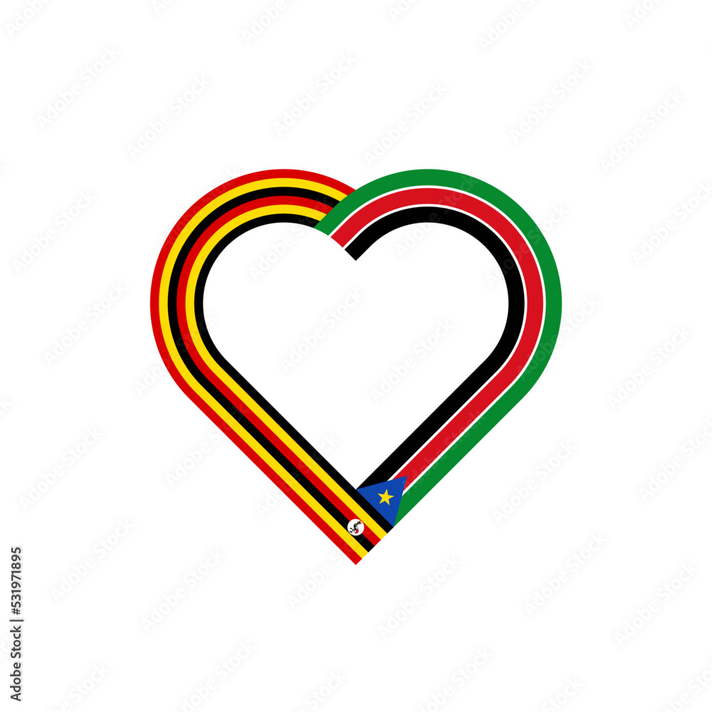friendship concept. heart ribbon icon of uganda and south sudan flags. vector illustration isolated on white background friendship concept. heart ribbon icon of uganda and south sudan flags. vector illustration isolated on white background
