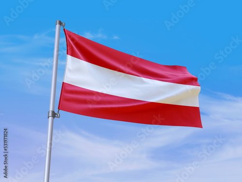 Beautiful Austria flag waving with sky background - 3D illustration - 3D render