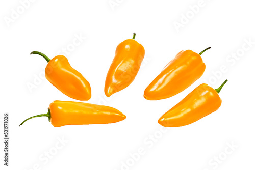 Group of yellow hot jalape o peppers isolated on a white background photo