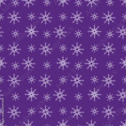Seamless pattern with snowflakes on purple background. Vector image.