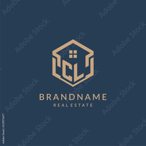 Initial letter CL hexagonal house roof shape icon logo design