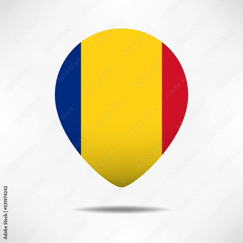 Fototapeta premium Romania map pointers flag with shadow. Pin flag
