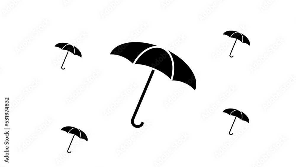 Zoom in and out animation the umbrella symbol. Large black symbol in