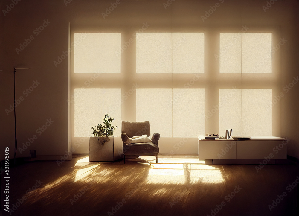 The large window with sunlight, Digital Generate Image The large window with sunlight, Digital Generate Image