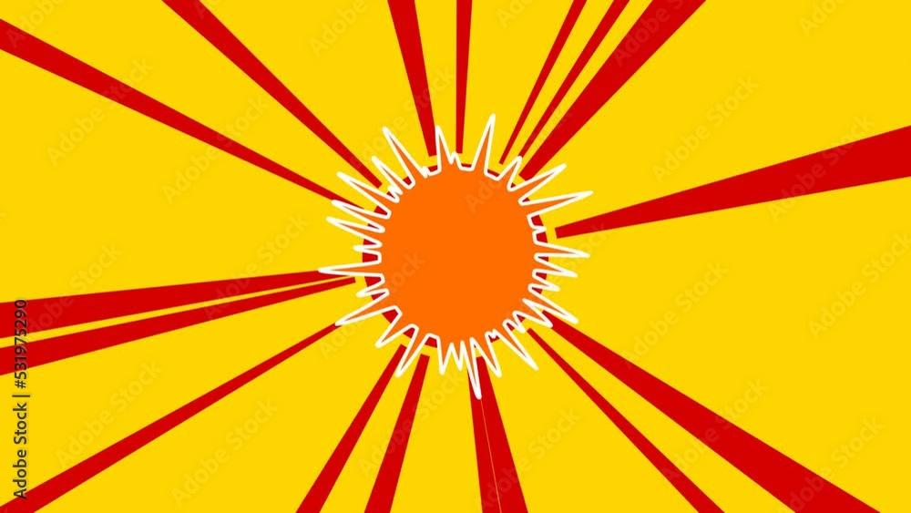 Sea urchin symbol on the background of animation from moving rays of the sun. Large orange symbol increases slightly. Seamless looped 4k animation on yellow background Sea urchin symbol on the background of animation from moving rays of the sun. Large orange symbol increases slightly. Seamless looped 4k animation on yellow background