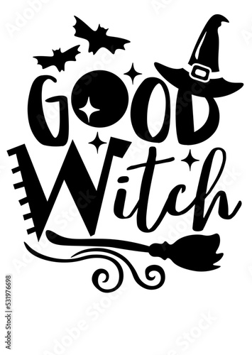 Good Witch clipart svg. Bats, moon, witch's hat broom svg. Halloween decor. Isolated transparent background.