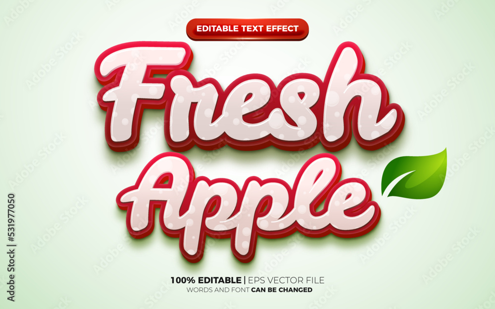 fresh apple nature 3d logo template editable text effect style