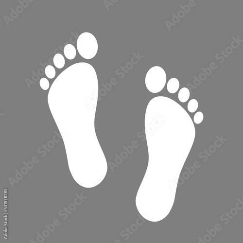 Human foot prints isolated on a gray background. 
Footprint icon white. Contour of foot, sole. Vector EPS 10
