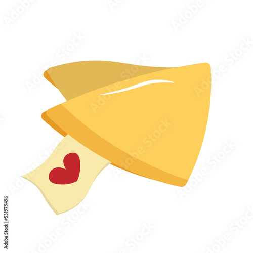 Illustration with Chinese cookies in a box and predictions. Vector illustration isolated on white background. For use in decor, flyers, leaflets and brochures, for various designs.