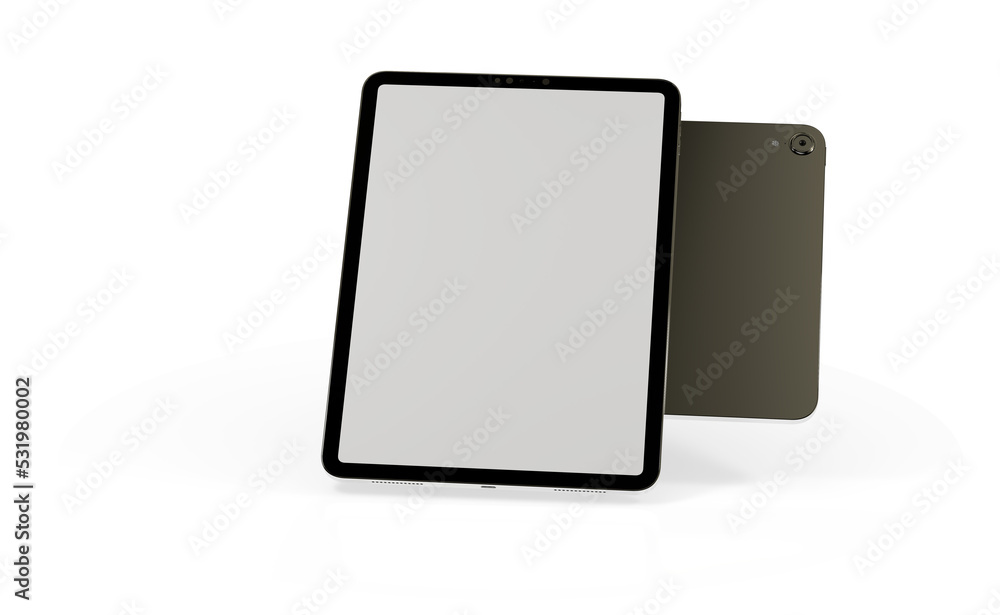 Blank screen realistic tablet frame, rotated position, side view, top view. The tablet is at different angles. Layout of a universal set of devices Blank screen realistic tablet frame, rotated position, side view, top view. The tablet is at different angles. Layout of a universal set of devices