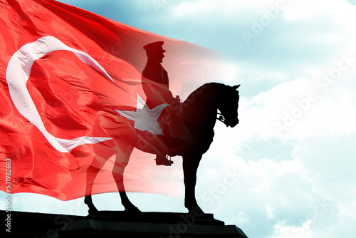 Turkish Flag and Mustafa Kemal Ataturk monument photo