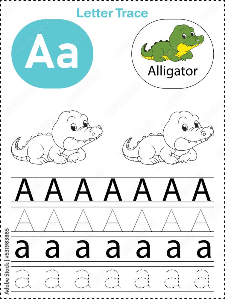 Alphabet letter tracing A for Alligator Alphabet letter tracing A for Alligator