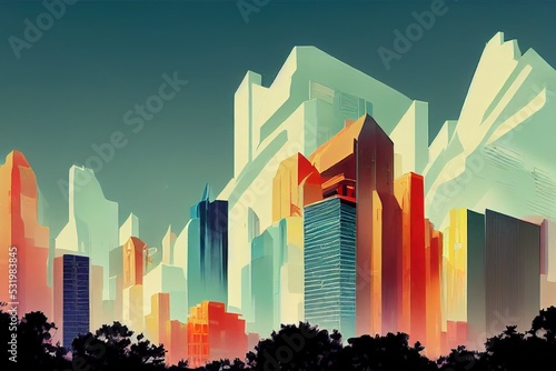 2d stylised painting like illustration of Castries abstract city high quality abstract 2d ilustration.