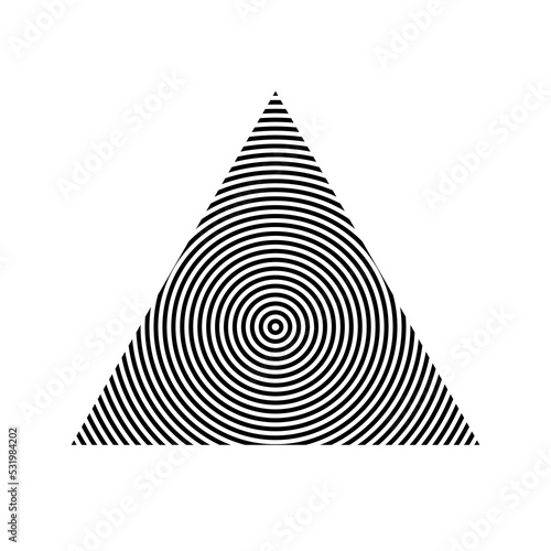 Abstract triangle with thick black lines. Inside the circle in a spiral. Isolated on white background. Abstract clipart.