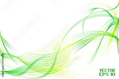 Abstract Green and Yellow Pattern with Waves. Striped Linear Texture. Smoke and Serpantine. Vector. 3D Illustration