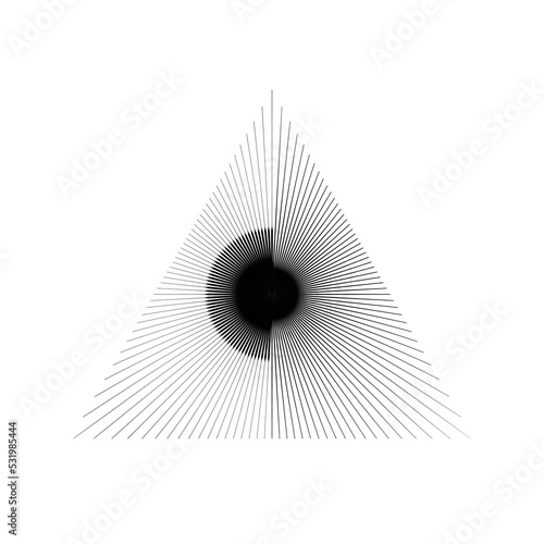 Abstract triangle with thin black lines. Inside a circle. Isolated on white background.