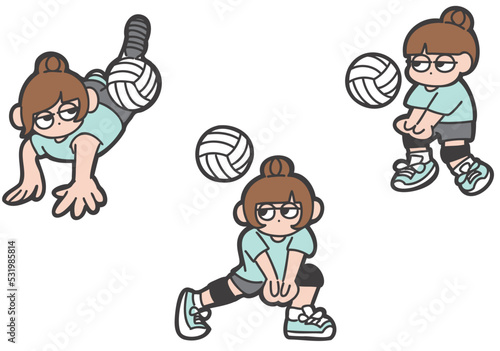 バレーボールをする女の子のゆるいイラスト
