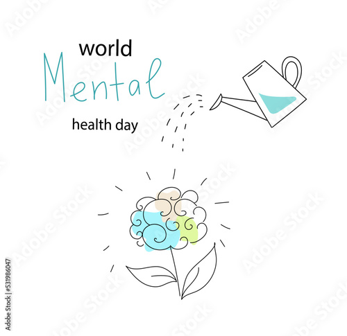 Vector world mental health day poster doodle hand drawn style illustration.