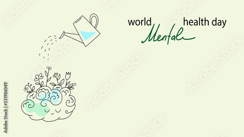 Vector world mental health day poster doodle hand drawn style illustration.