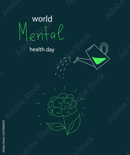 Vector world mental health day poster doodle hand drawn style illustration.
