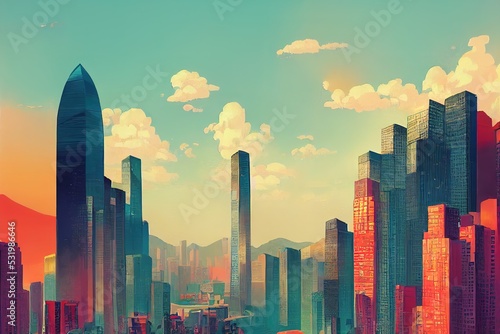 2d stylised painting like illustration of Dili abstract city high quality abstract 2d ilustration. photo