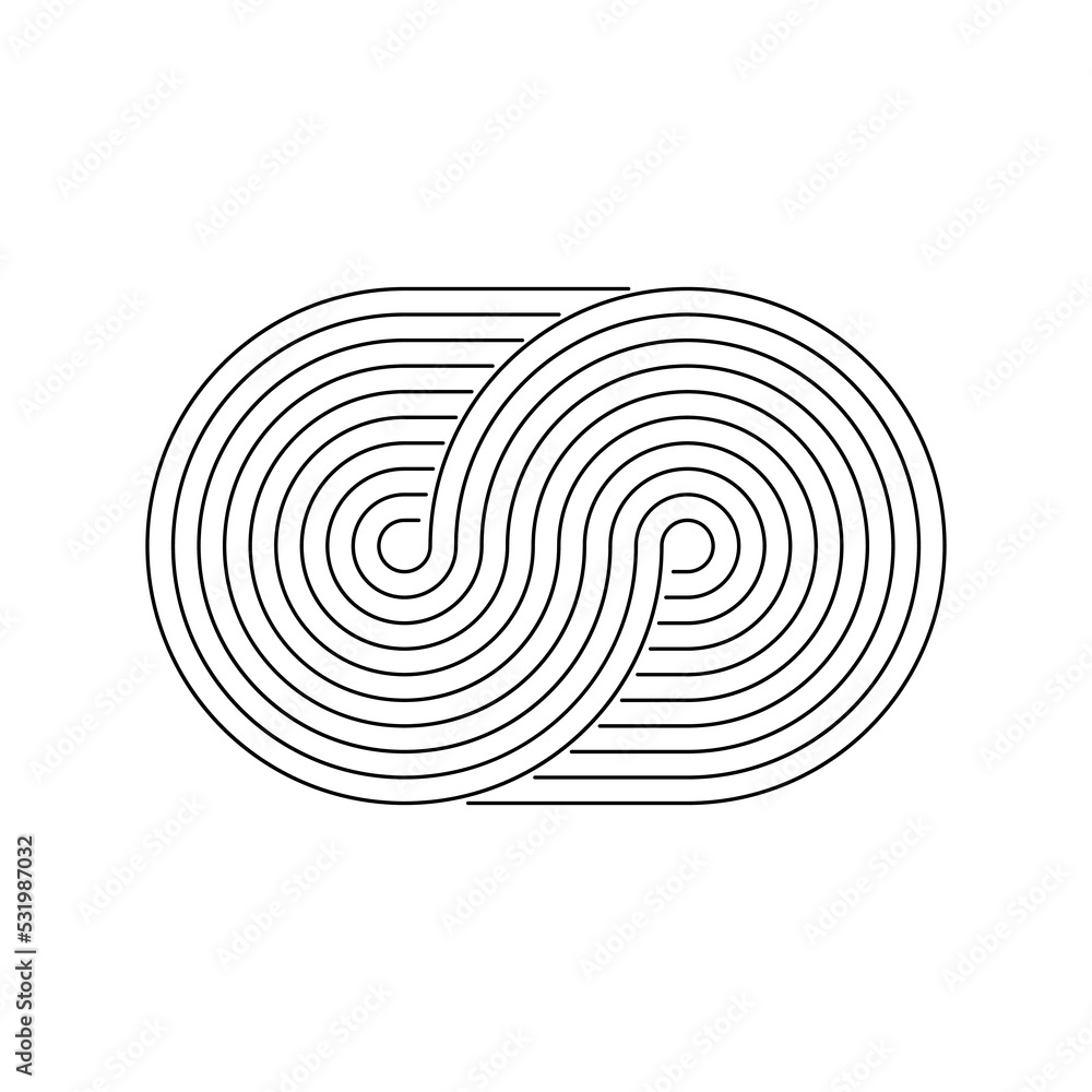 Minimalistic figure symbol with thin lines two circles inside. Isolated on white background. Geometric figure clipart. Minimalistic figure symbol with thin lines two circles inside. Isolated on white background. Geometric figure clipart.