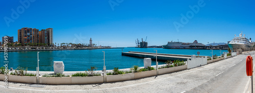 Panoramic view of port in Malaga, Spain on September 4, 2022