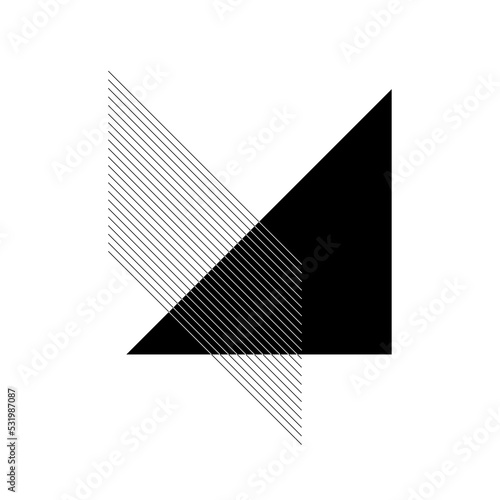 Triangle with lines inside is black with white. Isolated on white background. Geometric figure clipart.