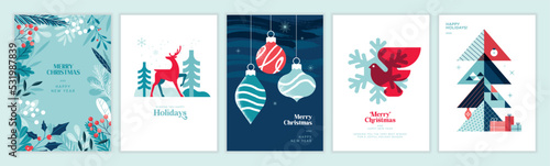 2023 Merry Christmas and Happy New Year greeting cards templates. Vector illustrations for posters, banners, backgrounds or greeting cards.