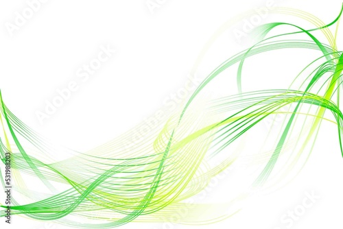 Abstract Green and Yellow Pattern with Waves. Striped Linear Texture. Smoke and Serpantine. Raster. 3D Illustration