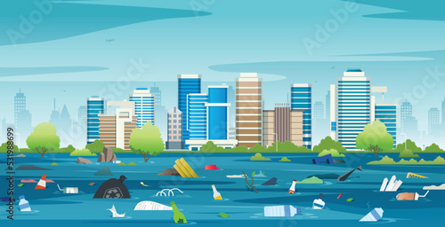 Garbage that floated together from the flood of the city.