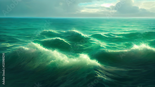 Epic sea background, storm in the sea. Digital illustration, digital painting. © Galina