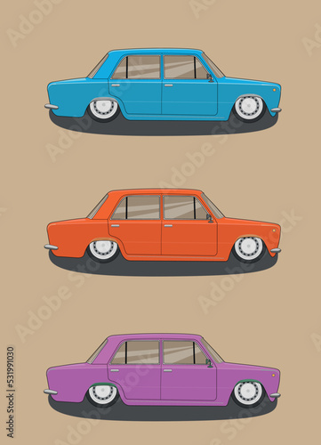 Vector of a classic vintage car. Retro car poster. Old School. Racing team, tuning. Realistic Vector illustration for sticker, poster or badge