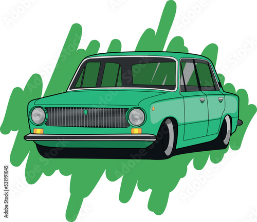 Vector of a classic vintage car. Retro car poster. Old School. Racing team, tuning. Realistic Vector illustration for sticker, poster or badge