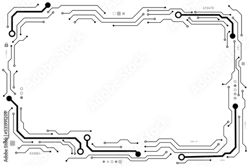 Vector circuit board frame with blank space and security communication concept for technology background